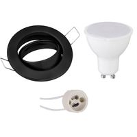 LED Spot Set - GU10 Fitting - Inbouw Rond - Mat Zwart - 4W - Helder/Koud Wit 6400K - Kantelbaar Ø82mm - thumbnail