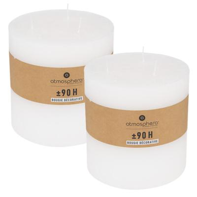 Atmosphera Cilinderkaars / stompkaars groot - 2x - wit - 3 lonten - 14 x 14 cm - 90 branduren