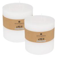 Atmosphera Cilinderkaars / stompkaars groot - 2x - wit - 3 lonten - 14 x 14 cm - 90 branduren