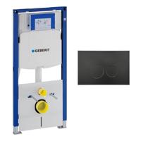 Geberit Duofix Inbouwreservoir UP320 met QeramiQ push bedieningsplaat - wand 112cm - ronde knoppen - kunststof zwart mat SW706188 SW1242378