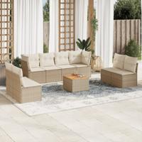 9-delige Loungeset met kussens poly rattan beige