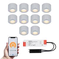 Set van 10 Navarra Smart LED Mini opbouwspots - Veranda spots - 12V 3W 200lm - Dimbaar - Wifi & Bluetooth - 2700K - IP44 waterdicht - RVS