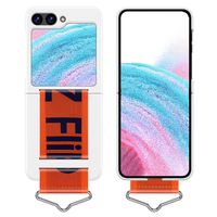 Lunso - Samsung Galaxy Z Flip5 - Hoes met band - Wit/Oranje