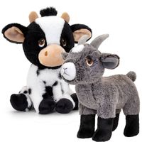 Pluche knuffel boerderijdieren voordeelset koe en geit van 25 cm - Knuffel boederijdieren