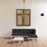5-delige Loungeset met kussens massief grenenhout