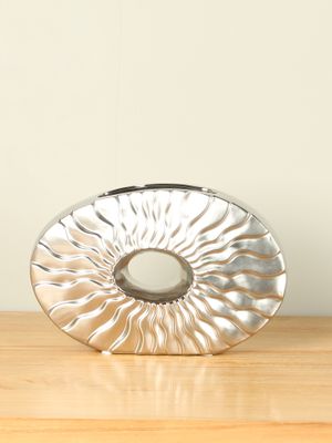 Keramieken vaas ovaal aluminium look, 16 cm