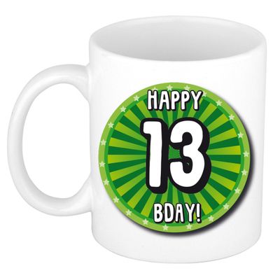 Verjaardag cadeau mok 13 jaar - groen - wiel - 300 ml - keramiek Verjaardag cadeau mok 13 jaar - groen - wiel - 300 ml - keramiek