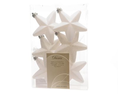 Ster plastic glans-mat-glitter/7.5cm/winterwit - Ksd