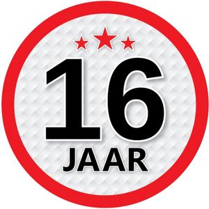 16 jaar leeftijd sticker rond 15 cm verjaardag versiering