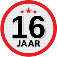 16 jaar leeftijd sticker rond 15 cm verjaardag versiering