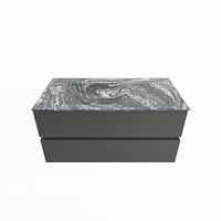 MONDIAZ VICA-DLUX 100cm badmeubel onderkast Dark grey 2 lades. Inbouw wastafel CLOUD links 1 kraangat, kleur Lava.