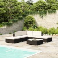 6-delige Loungeset met kussens poly rattan zwart