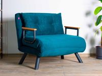 Converteerbare fauteuil SANDERO 1 plaats stof blauw - thumbnail