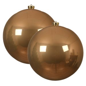 2x stuks grote kunststof kerstballen toffee bruin 14 cm glans - Kerstbal