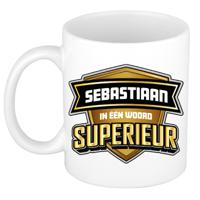 Naam mok Sebastiaan - wit - Superieur - keramiek - 300 ml - cadeau collega beker