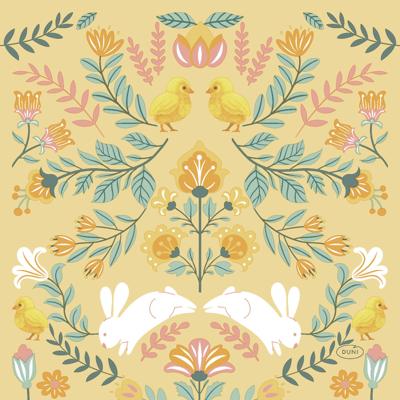 Paas thema servetten Ornament Easter - 20x - geel - 33 x 33 cm - feestservetten - Paasontbijt