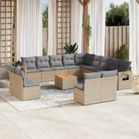 14-delige Loungeset met kussens poly rattan beige