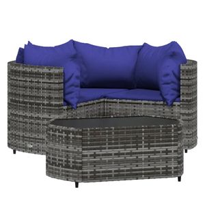 vidaXL 4-delige Loungeset met kussens poly rattan grijs