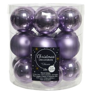 18x stuks kleine glazen kerstballen heide lila paars 4 cm mat/glans - Kerstbal