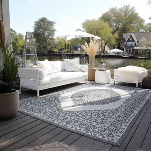 Dubbelzijdig Buitenkleed Meekly - Wit/Grijs maat: 170x120cm - materiaal: Polypropyleen - Dekbed-Discounter.nl