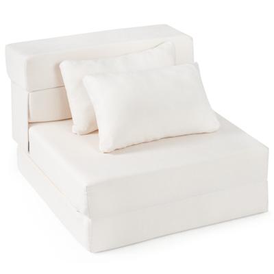 Slaapbank 3-in-1 Opvouwbare Ligstoel met Slaapfunctie Bekleed met Chenille en Gevuld met Schuim-Beige-S