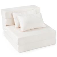 Slaapbank 3-in-1 Opvouwbare Ligstoel met Slaapfunctie Bekleed met Chenille en Gevuld met Schuim-Beige-S