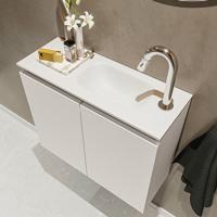 MONDIAZ TURE Fonteinset - 60x23x50cm - 1 kraangat - 2 deuren - linen mat - Wasbak rechts - Solid Surface Wit FK75341221