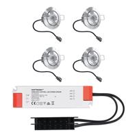 Set van 4 Lavanto LED Mini Inbouwspots met trafo - 12 Volt 3 Watt 200 lumen - Kantelbaar - Plat 58mm - 2700K - IP44 waterdicht - RVS