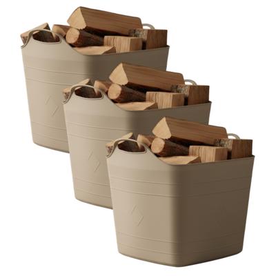 Excellent houseware Flexibele kuip / emmer - 3x - beige - 25 l - kunststof - 40 x 35 cm