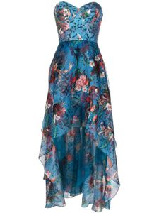 Marchesa Notte robe longue à fleurs - Bleu