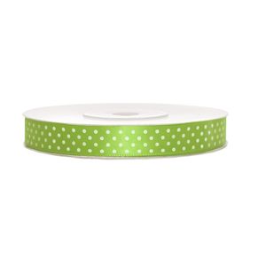 1x Appel groen satijnlint met witte stippen rollen 1,2 cm x 25 meter cadeaulint verpakkingsmateriaal   -
