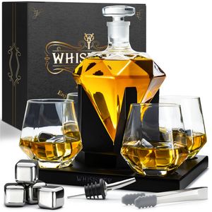 Whisiskey Whiskey Karaf - Diamant - Luxe Whisky Karaf Set - 0,9 L - Decanteer Karaf - Incl. Accessoires