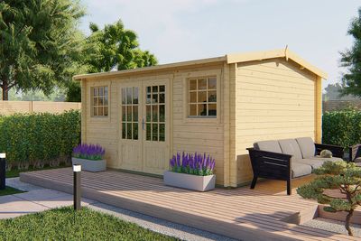 Tuindeco Jenny Blokhut 450x350 cm 40 mm vuren blank- Zadeldak- Onbehandeld vurenhout- Tuindeco