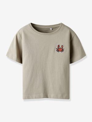 T-shirt voor jongens met NAME IT borduursel taupe
