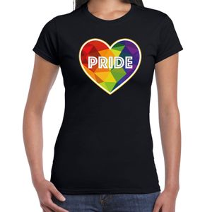 Bellatio Decorations Gay Pride shirt - pride hartje - regenboog - dames - zwart 2XL  -
