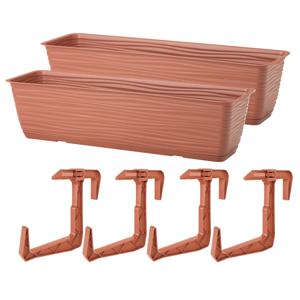 Balkon plantenbak Balustrade - 2x - incl ophangbeugels - kunststof - terracotta - L80 x B17 x H14 cm