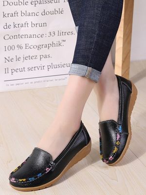 Colorful Flower Print Leather Upper Casual Loafers Colorful Flower Print Leather Upper Casual Loafers