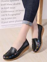 Colorful Flower Print Leather Upper Casual Loafers - thumbnail