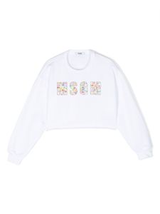 MSGM Kids sweat fleuri à sequins - Blanc