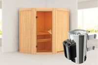 Karibu | Tonja Sauna met Dakkraag | Bronzeglas Deur | Kachel 3,6 kW Geïntegreerde Bediening