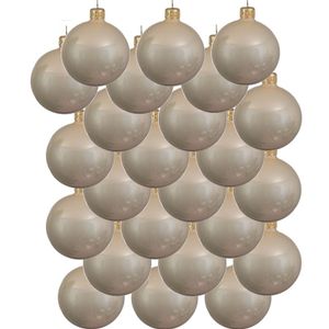 24x Licht parel/champagne glazen kerstballen 6 cm glans