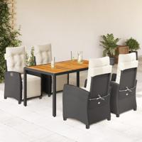 5-delige Tuinset met kussens poly rattan zwart