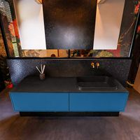 Badkamermeubelset Mondiaz Erin 150 cm met 2 Lades met RIDGE Wastafel Rechts Urban Zonder Kraangaten Greeploos Mat Jeans