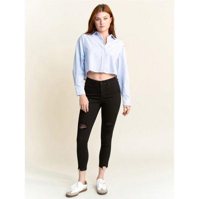 High Rise Distressed Skinny Jeans - Black Stretch Denim Ankle Hem US1