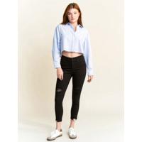 High Rise Distressed Skinny Jeans - Black Stretch Denim Ankle Hem US1