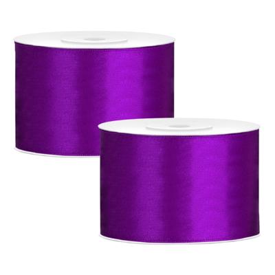 Partydeco Cadeaulint - 2x - paars - 5 cm x 25 meter - satijn - sierlint - inpakken - decoratie