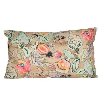 Sierkussen voor binnen en buiten - wild flowers - beige - 30 x 50 cm - tuinkussen