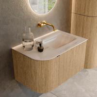 Badmeubel Mondiaz Kurve-Dlux | 75 cm | Meubelkleur Oak | Wastafelkleur Meli | Solid surface | Wasbak rechter zijde spoelbak | Zonder kraangat(en)