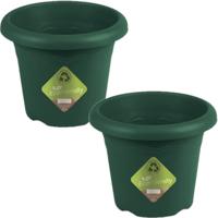 Hega Hogar Plantenbak - Set van 2x stuks - donkergroen - kunststof - D22 x H17,5 cm