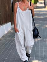 Loose Spaghetti Casual Plain Jumpsuit